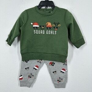 Petit Lem Squad Goals Holiday Christmas Infant Baby Sweat Set 6 Months NWOT